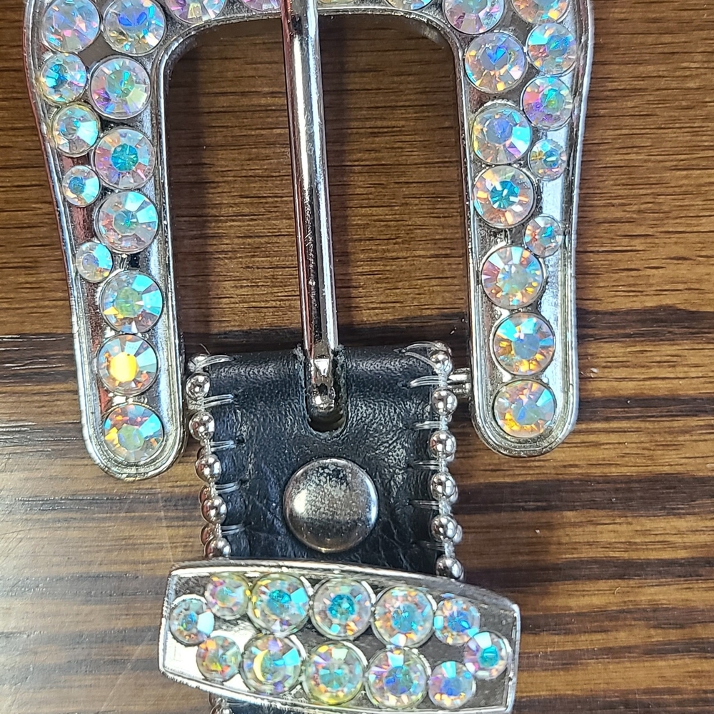 B.B. Simon Black and Silver Holographic Rhinestone Belt